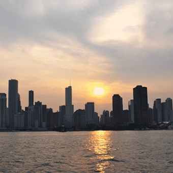 Chicago skyline at sunset